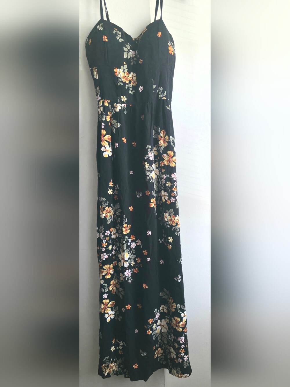 No Boundaries Black Maxi Skirt with Yellow-Orange and Pink Floral Print